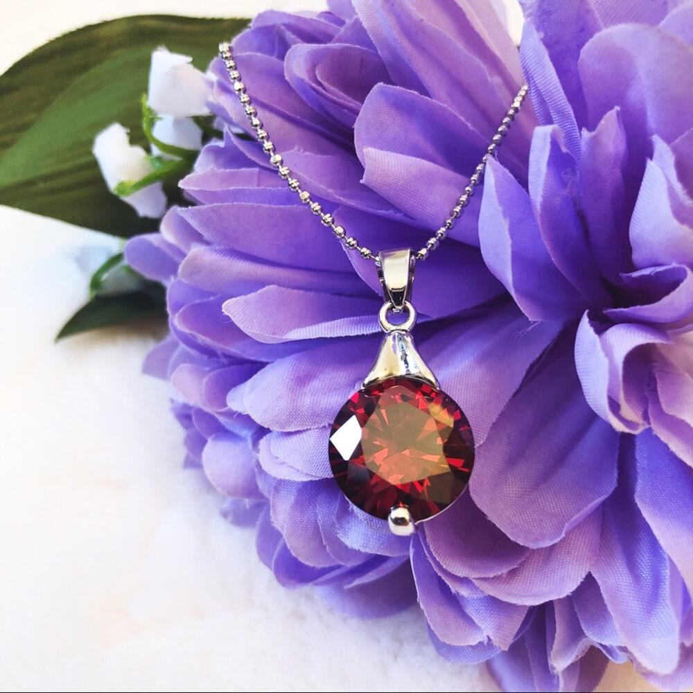 Silver Red Crystal Necklace